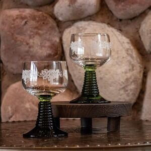 Vintage Roemer Cordial Glasses | Green Beehive Stem | Mid Century Barware